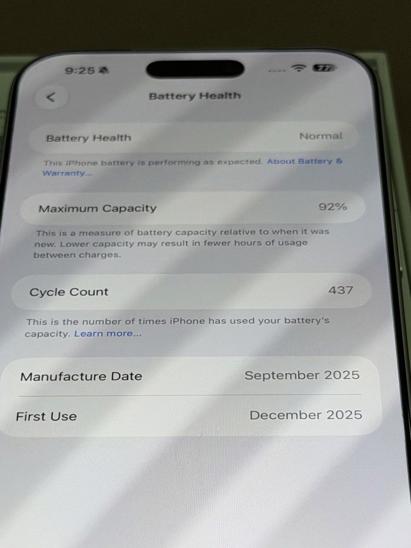 Apple iPhone (Category: iPhone 17 Series) located in Marikina City. Submitted by junnoturiano (Listing ID 1469870077, Image 2). Description: IPhone 17 PRO MAX 256GB SILVER with ORIGINAL BOX Under WARRANTY until DECEMBER 2026 - Condition: FLAWLESS SIDES (only issue: SMALL DOT at CAMERA PLATEAU area — see attached photos) - Battery Health: 92% capacity (437 cycle counts) RFS: UPGRADED already (extra phone na) Loc: MARIKINA CITY Price: 62,000 PESOS 