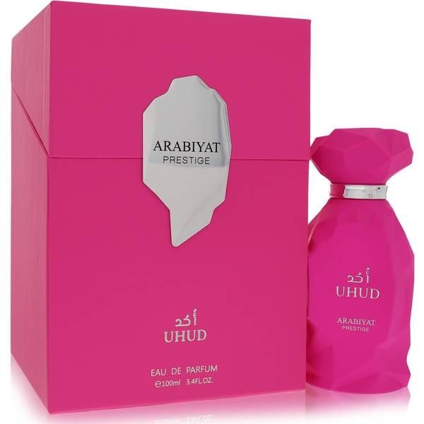 Arabiyat Prestige Uhud Eau De Parfum 100ml (Category: Fragrance & Deodorants) located in Pasay City. Submitted by perfume.ph (Listing ID 1469821603, Image 1). Description: - Brand: Arabiyat Prestige Uhud - Volume: 100ml Eau De Parfum - Condition: Brand new, factory sealed in original pink box - Scent Profile: Sweet and warm - Top Notes: Red fruits, rose, caramel - Heart Notes: Tonka bean, honey, raspberry - Base Notes: Musk, vanilla, amber.
