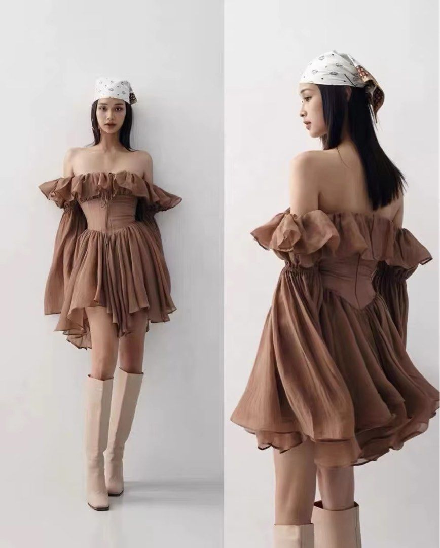 Ash Brown Ruffles Silk Mesh AA13 (Category: Dresses) located in Manila. Submitted by chloereicapsule (Listing ID 1469936988, Image 3). Description: S-M size, mesh silk fabric, smocking at the back, color rate 10/10 pm for other inquiries .