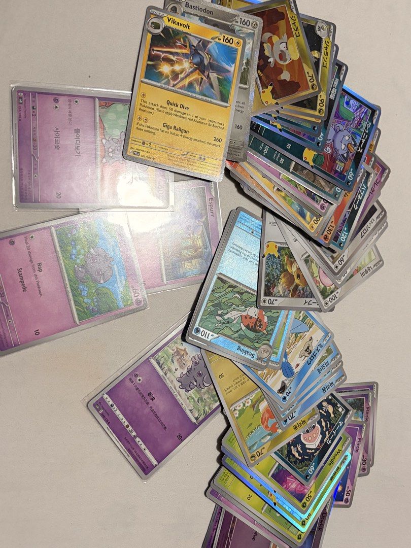 Assorted characters (Category: Raw Singles) located in Las Pinas. Submitted by angelamariego (Listing ID 1469912545, Image 2). Description: Impulsively bought all these cute pokemon cards but just realized I wanna collect something else. (Pm for more deets) 500 take all 55-60pcs .