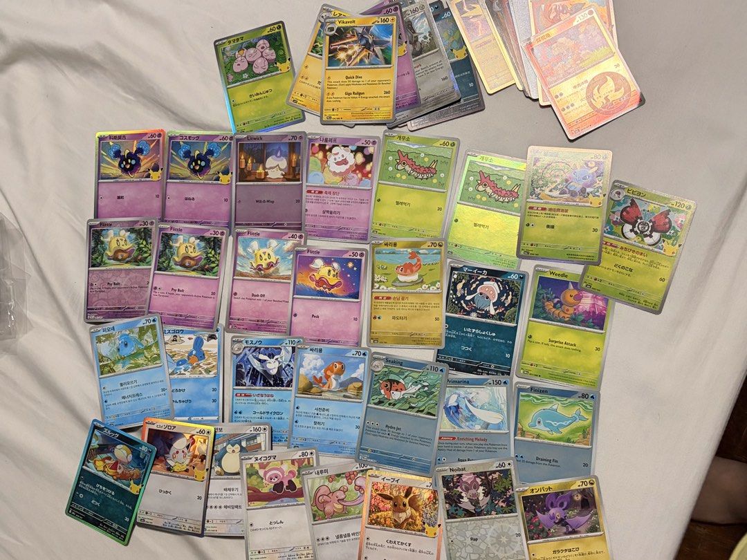 Assorted characters (Category: Raw Singles) located in Las Pinas. Submitted by angelamariego (Listing ID 1469912545, Image 1). Description: Impulsively bought all these cute pokemon cards but just realized I wanna collect something else. (Pm for more deets) 500 take all 55-60pcs .