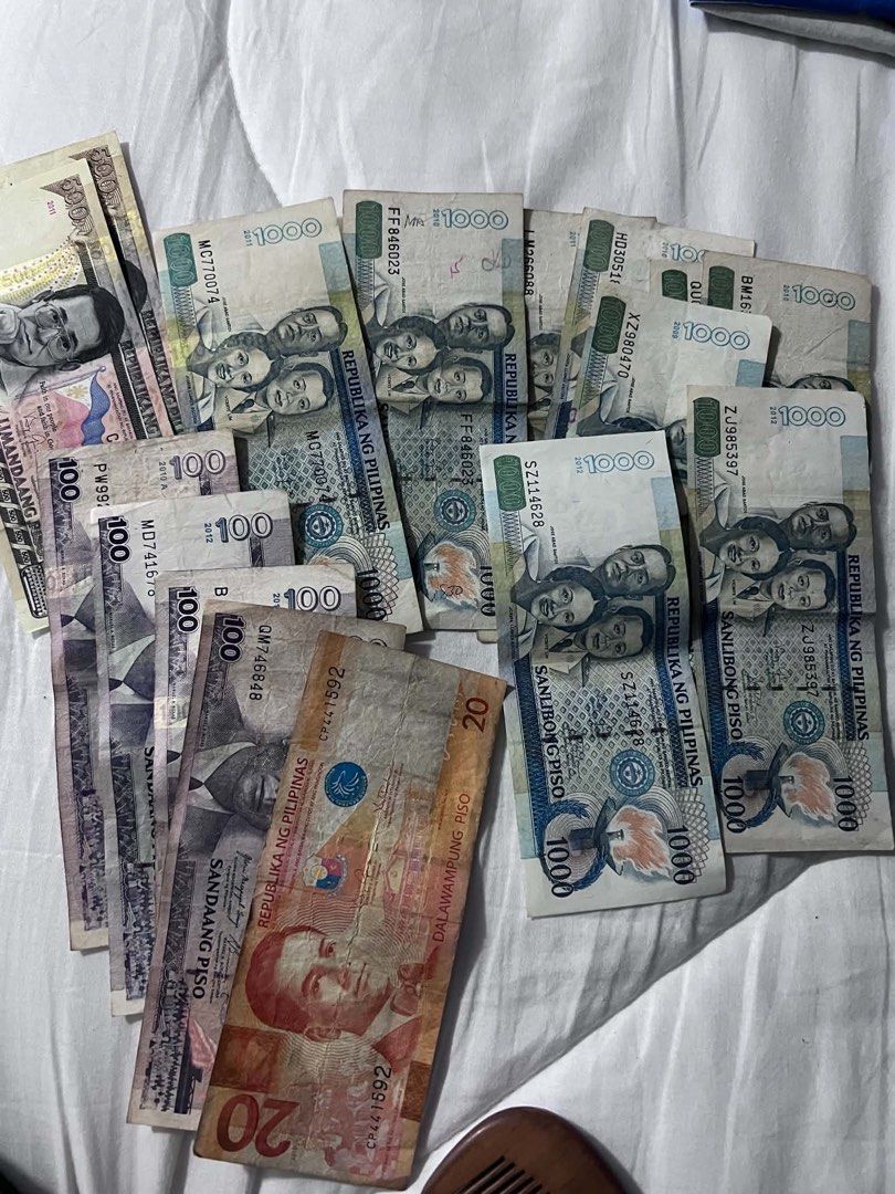 Assorted Philippine Peso Banknotes Lot 1000 100 20 (Category: Currency) located in Manila. Submitted by gigamanila14146 (Listing ID 1469871818, Image 1). Description: - Assorted Philippine Peso bills (1000, 100, and 20 piso denominations) - Features various series years and unique serial numbers - Normal circulation wear including folds and creases from handling - Ideal for currency collections or exchange - Total face value varies per set as pic