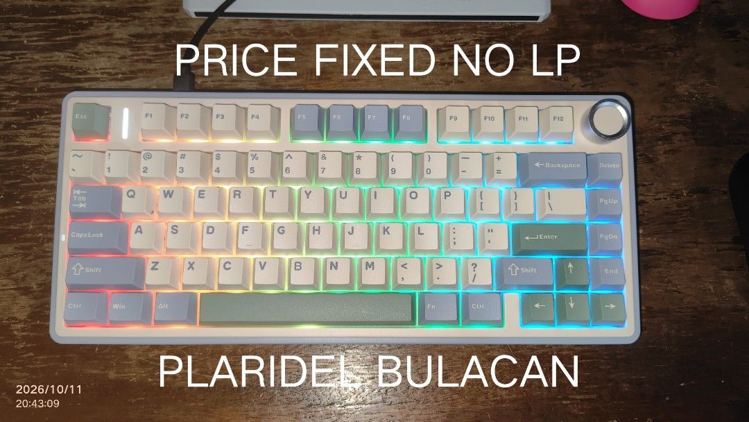 AULA F75 CEDAR GREEN MECHANICAL KEYBOARD (Category: Computer Keyboard) located in Quezon City. Submitted by skorpionghoul832 (Listing ID 1469920086, Image 1). Description: FOR SALE: AULA F75 (Cedar Green) — LEOBOG Reaper Switch Price: 1400 FIXED MURA NA Condition: Brand New, can request for sealed unit. ✓ 10 days warranty replacement for issues --- Key Features: •75% Layout (80 Keys) — compact but retains arrow keys + F-row •Tri-Mode Connection —