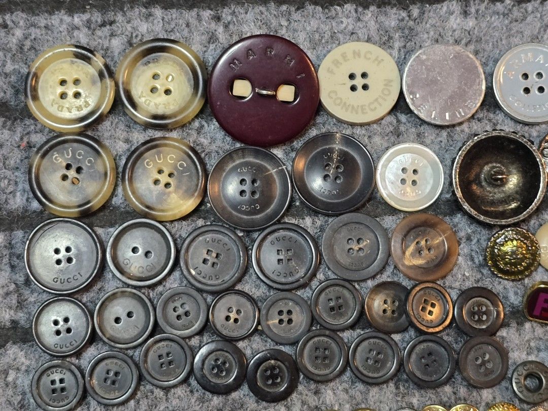 Authentic Assorted Designer Fashion Buttons (Category: Blouses) located in Baguio. Submitted by sonny14 (Listing ID 1469923431, Image 2). Description: - Authentic luxury designer buttons including Gucci, Prada, Chanel, Armani, Fendi, Max Mara, Celine, French Connection, Ted Baker, and Missoni, marni, feragamo, versace - Variety of sizes, colors, and materials (metal, plastic, and shell) - Ideal for sewing projects, clothing repair, and custom DIY