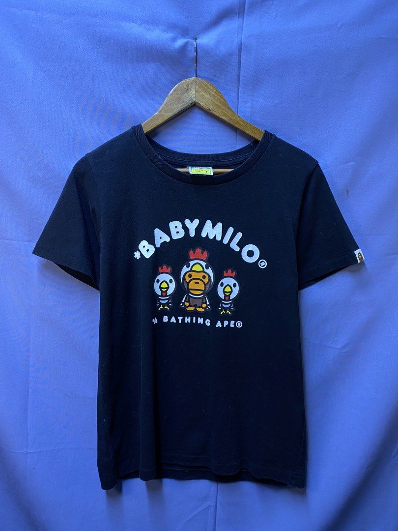 AUTHENTIC BAPE “BABY MILO ROOSTER” (Category: Shirts) located in Makati City. Submitted by drip.poww (Listing ID 1469826913, Image 1). Description: - Authentic Bape - Color: Black - Size: Small - Dimes: 20x26 - Authentic - Excellent condition - Need wash, fresh from bale - Material: 100% Cotton Please don’t expect too much—these are thrifted (ukay) items. 😊 !!STILL NEGOTIABLE!!.