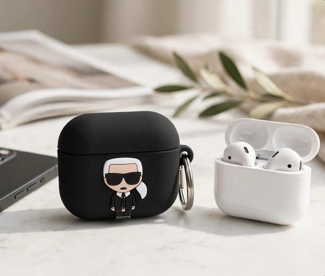 Authentic Karl Lagerfeld AirPods 3 Case Black (Category: Earphones) located in Manila. Submitted by trustedceller (Listing ID 1469802667, Image 3). Description: - Brand: Karl Lagerfeld - Compatibility: AirPods 3 - Material: Durable black silicone - Design: Features the signature designer icon character - Convenience: Includes a metal ring clip to attach to bags or keys - Protection: Guards your charging case against daily drops and scratches - Pa