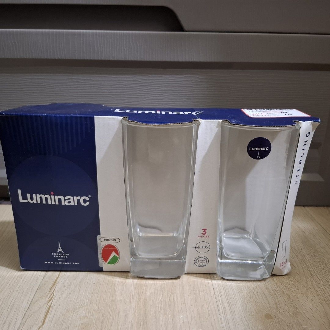 Authentic Luminarc Sterling Drinking Glass Water (Category: Water Bottles & Tumblers) located in Manila. Submitted by unfold.900 (Listing ID 1469911014, Image 1). Description: Set of 3 With box.