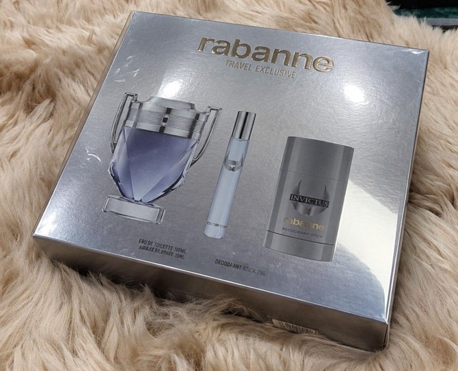 Authentic Paco Rabanne Invictus Gift Set (Category: Fragrance & Deodorants) located in La Trinidad. Submitted by designerluxeshop (Listing ID 1469882907, Image 1). Description: Brand-new Paco Rabanne Invictus gift set, 💯% original, in excellent condition, free shipping, message us if interested, delivery is ready onhand.