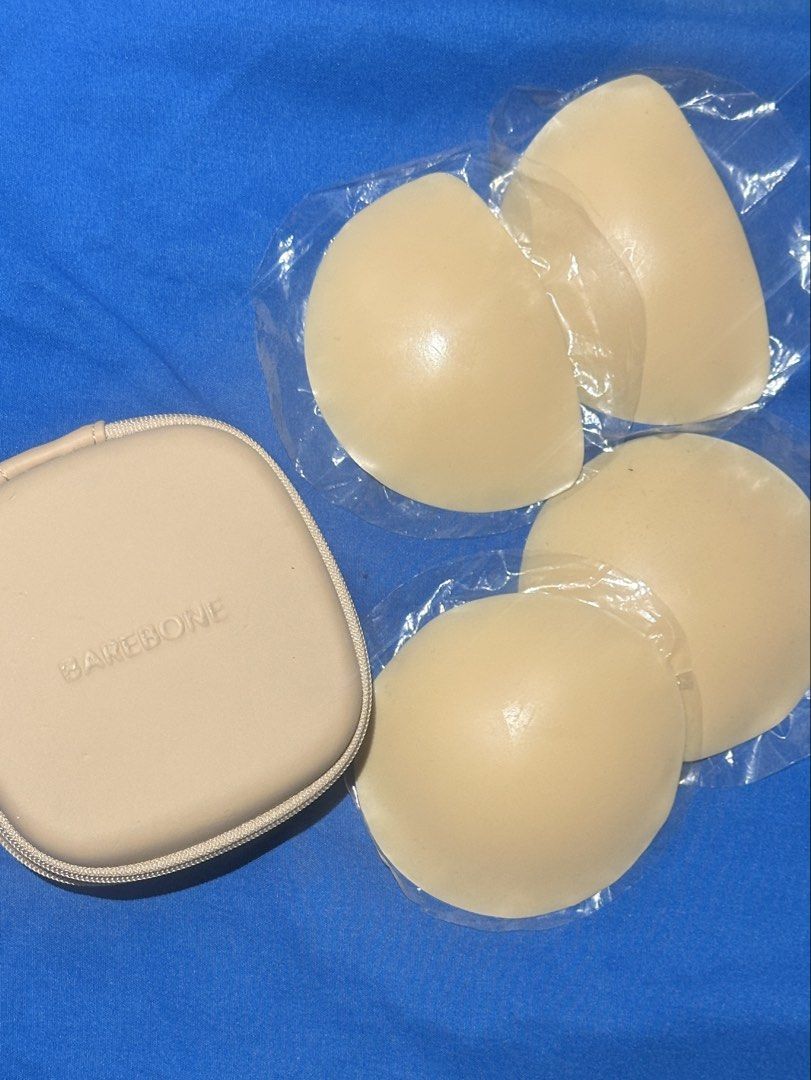 Barebone Silicone Bra Inserts Set with Case (Category: Undergarments & Loungewear) located in Quezon City. Submitted by kte15 (Listing ID 1469912128, Image 1). Description: Barebone silicone bra inserts in Size B. Includes 4 pieces (2 round, 2 contoured) with a matching beige hard case. RFS: no longer use these.