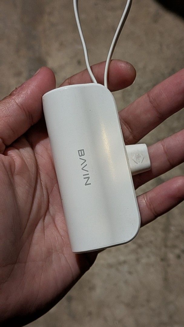 Bavin 5000mAh Mini Powerbank (Category: Batteries & Power Banks) located in Manila. Submitted by fiasuncion (Listing ID 1469906223, Image 1). Description: Input: Type-C/USB Output: Lightning [RFS: Decluttering].