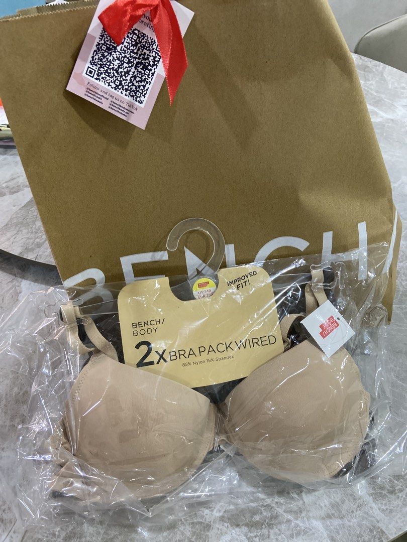 Bench/Body 2x Bra Pack Wired Nude 34B (Category: Undergarments & Loungewear) located in Manila. Submitted by sharry24 (Listing ID 1469827830, Image 1). Description: - Brand: Bench/Body - Item: Pack of 2 wired bras - Color: Nude - Size: US 34B / EUR 75B - Material: 85% nylon, 15% spandex (stretchy and comfortable) - Features: Improved fit design - Condition: Brand new, sealed in original clear plastic packaging with hanger attached.