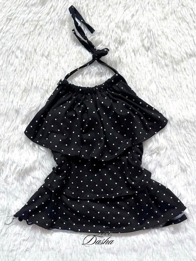 Black 3 Layered Polka Dot Ruffle Halter Top (Category: Sleeveless) located in Manila. Submitted by lovedasha.ph (Listing ID 1469826820, Image 1). Description: • Payment First • All items are on-hand & brandnew MOD: ꩜ Pick up and Meet up (Sunshime Ville, Sm Trece & LPU) ꩜ Lalamove & JnT (Self Booking) ⚲ Location: Sunshine Ville, Cabuco, Trece Martires City, Cavite, PH..