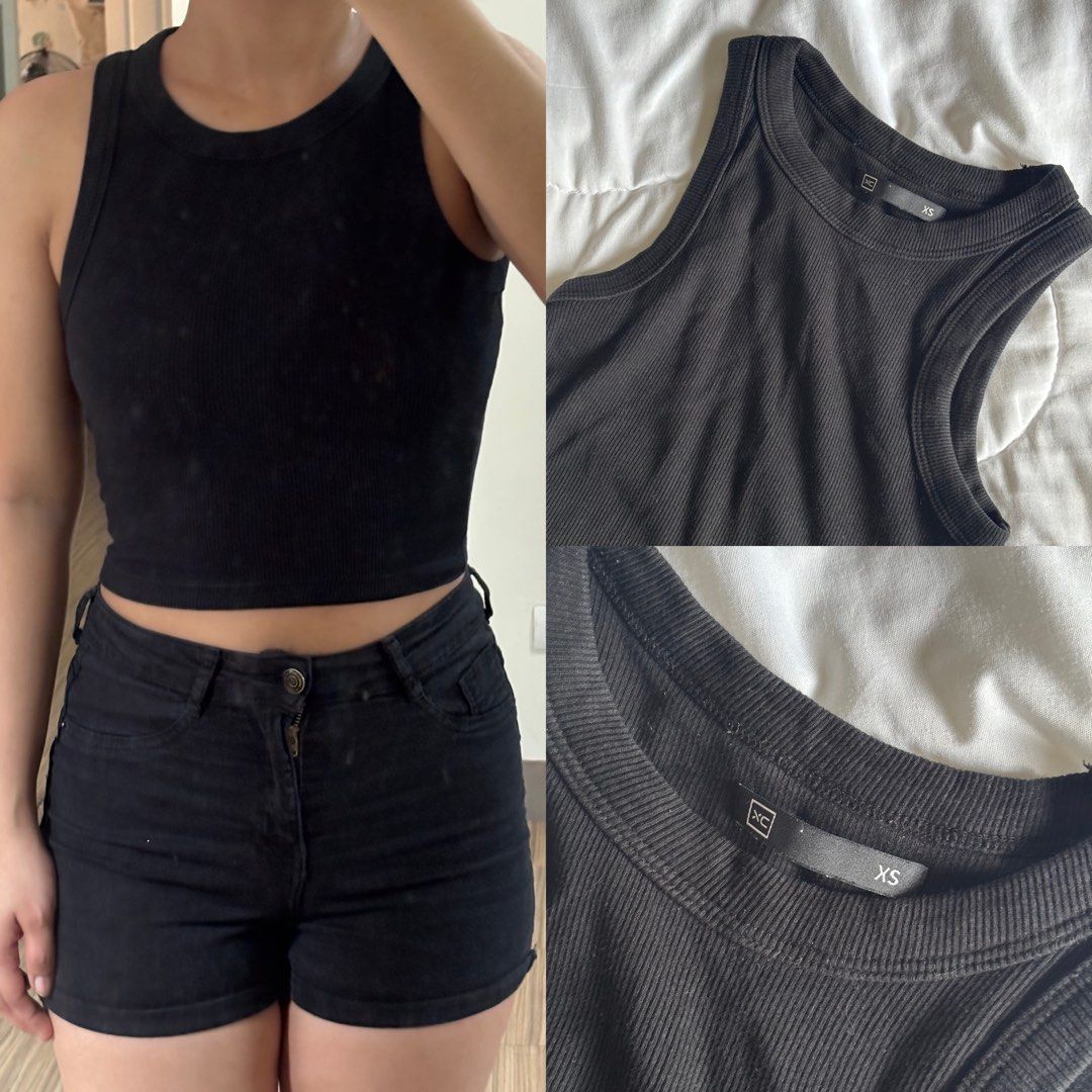 Black Crop Ribbed Racerback Tank Top (Category: Sleeveless) located in Binan City. Submitted by mypreloved_haul (Listing ID 1469765944, Image 1). Description: fits xs to small! last price posted!.