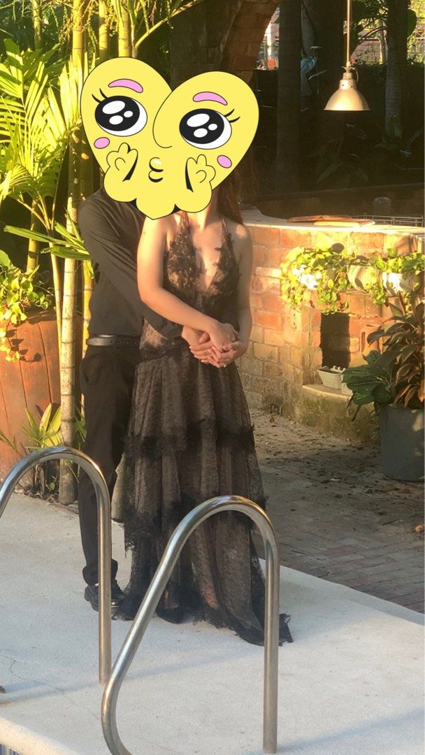 Black Dress (Category: Evening dresses & gowns) located in Manila. Submitted by manghobu (Listing ID 1469889393, Image 3). Description: Used once only for prenup - Color/Style: Floor-length black dress with halter neckline and sheer lace panels - Design: Tiered skirt with detailed trim - Closure: Convenient back zipper - Fit: Comfortable and true-to-size.