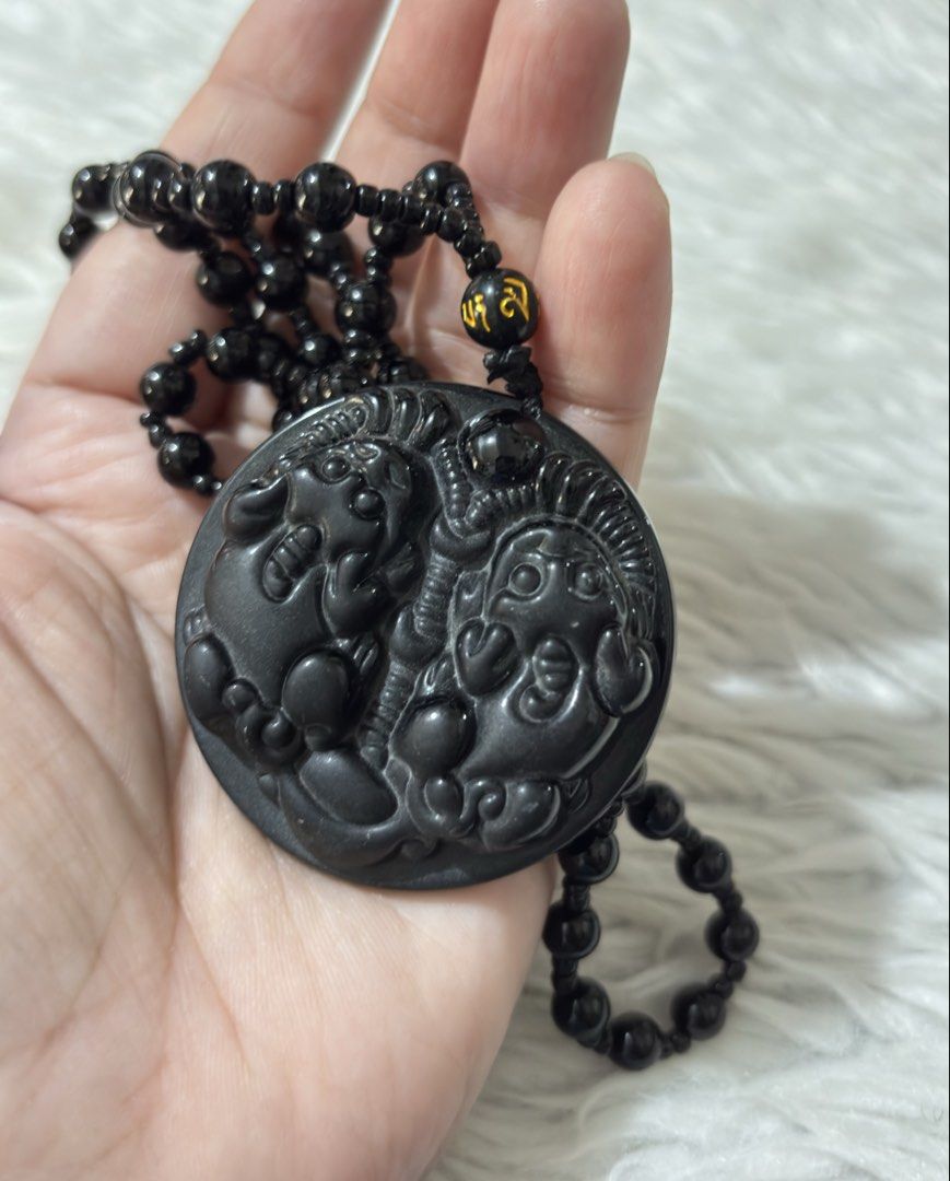 Black obsidian double Pixiu pendant necklace (Category: Necklaces) located in Paranaque City. Submitted by dalle_closet (Listing ID 1469787745, Image 2). Description: length: 15 inches including pendant.