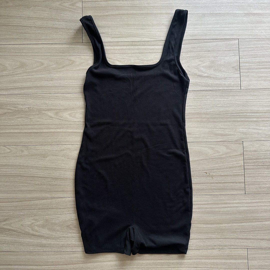 Black ribbed square neck romper playsuit (Category: Rompers) located in Pasig City. Submitted by ruthalyssa (Listing ID 1469837377, Image 2). Description: Never used, washed only. Fits small to semi large. Shop’s photo on the last slide :) .