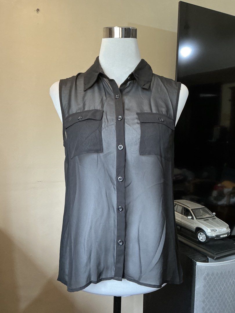 Black Sheer, Button-up Blouse (Category: Blouses) located in Quezon City. Submitted by shopabilitymnl (Listing ID 1469825808, Image 1). Description: Size: Small Mannequins’s Size: - Bust: 36-37 inches - Length: .