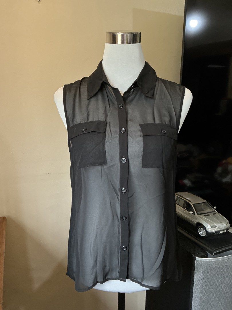Black Sheer, Button-up Blouse (Category: Blouses) located in Quezon City. Submitted by shopabilitymnl (Listing ID 1469825808, Image 2). Description: Size: Small Mannequins’s Size: - Bust: 36-37 inches - Length: .