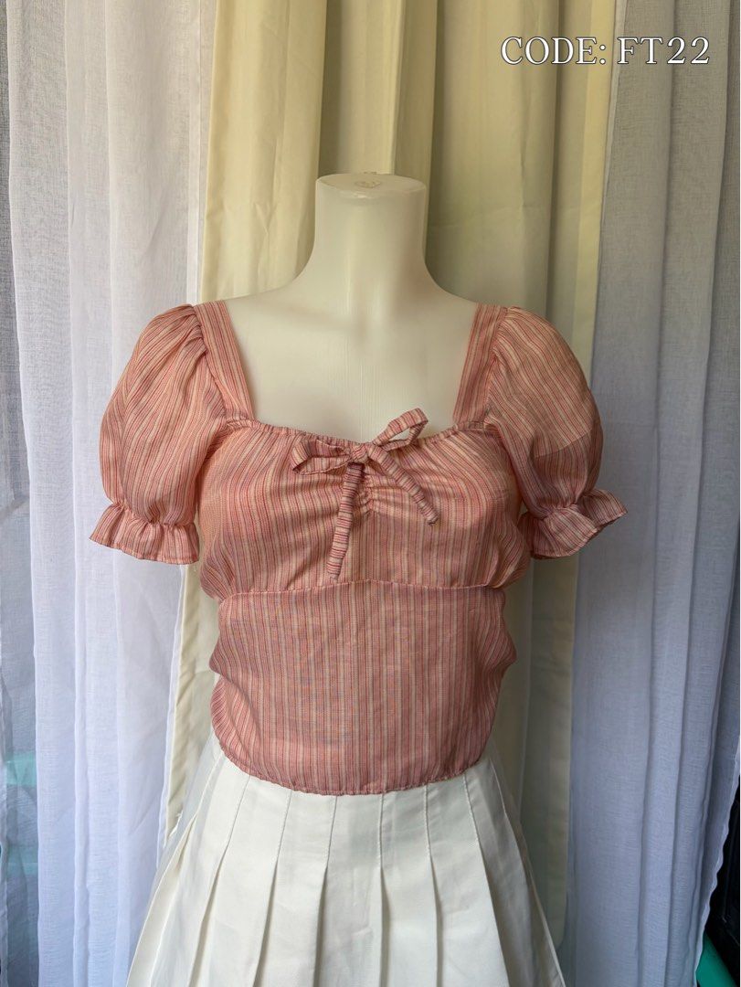 Blush Pink Cute Self Tie Top (Category: Blouses) located in Rizal. Submitted by finefitsby.ff (Listing ID 1469946963, Image 1). Description: -smocked -self tie ribbon -chef's kiss quality .