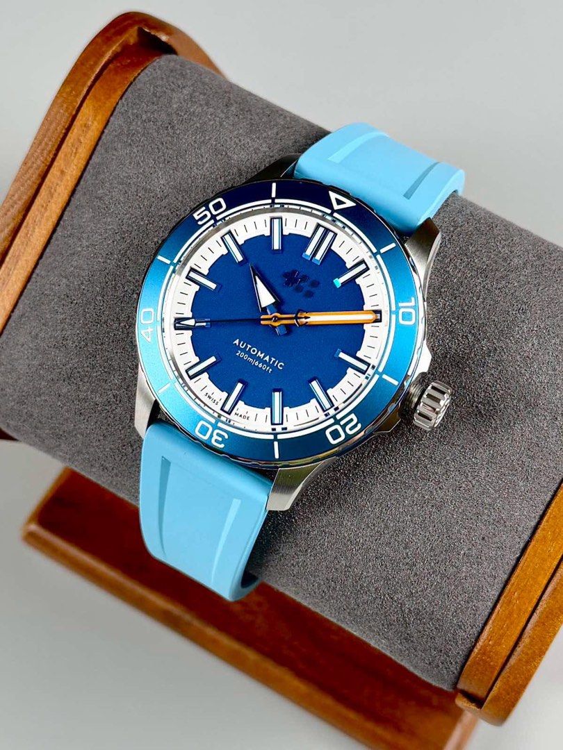 BNIB Christopher Ward “C60 Trident Reef 44 - Helio Blue” Swiss Automatic Diver (Category: Men's Watches) located in Manila. Submitted by twlph (Listing ID 1469938110, Image 3). Description: BNIB Christopher Ward “C60 Trident Reef 44 - Helio Blue” Swiss Automatic Diver - Brand new. - Complete set. - 44mm case diameter. - Sapphire crystal with AR coating. - Helio blue bezel insert. - Stainless steel case. - Light blue, aquaflex rubber strap. - Heli