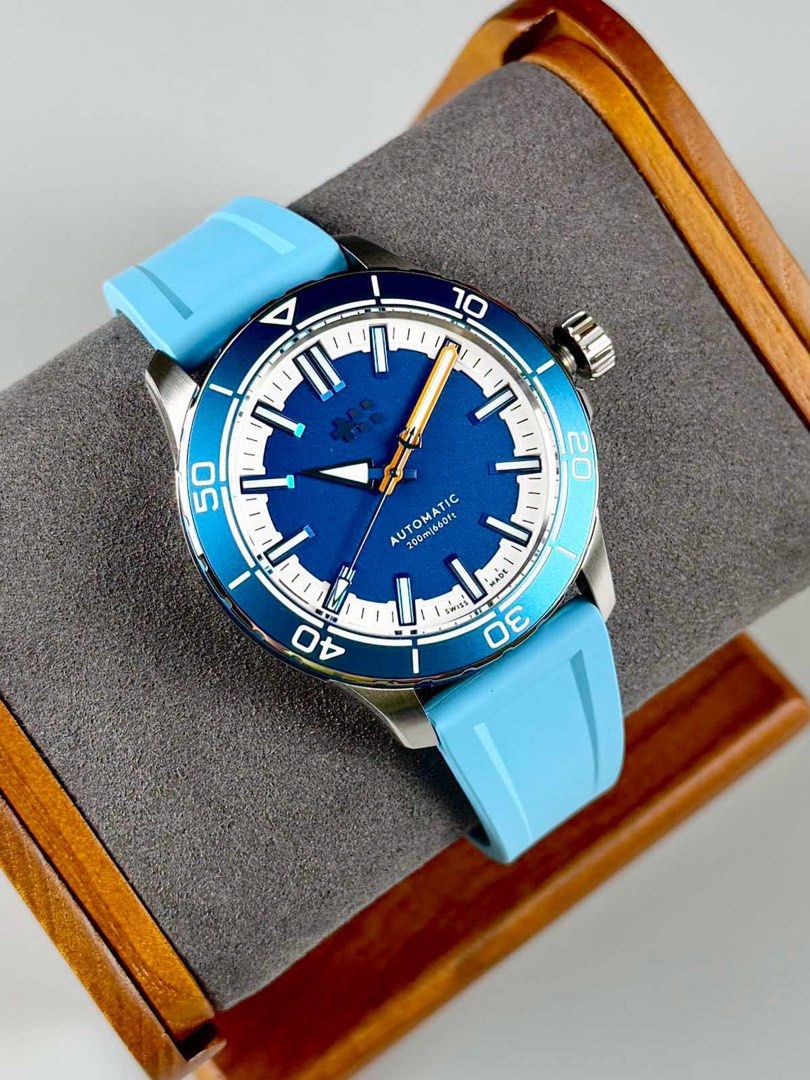BNIB Christopher Ward “C60 Trident Reef 44 - Helio Blue” Swiss Automatic Diver (Category: Men's Watches) located in Manila. Submitted by twlph (Listing ID 1469938110, Image 2). Description: BNIB Christopher Ward “C60 Trident Reef 44 - Helio Blue” Swiss Automatic Diver - Brand new. - Complete set. - 44mm case diameter. - Sapphire crystal with AR coating. - Helio blue bezel insert. - Stainless steel case. - Light blue, aquaflex rubber strap. - Heli