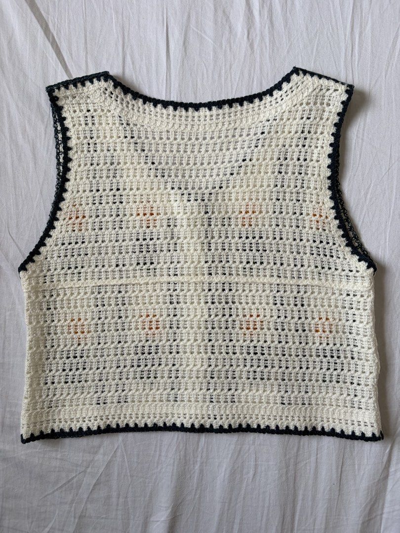 Boho Crochet Floral Vest Button-Up (Category: Sleeveless) located in Quezon City. Submitted by vidadmarie (Listing ID 1469817010, Image 2). Description: - Crochet button-up vest - Free size - Bought in Bangkok - Worn once.
