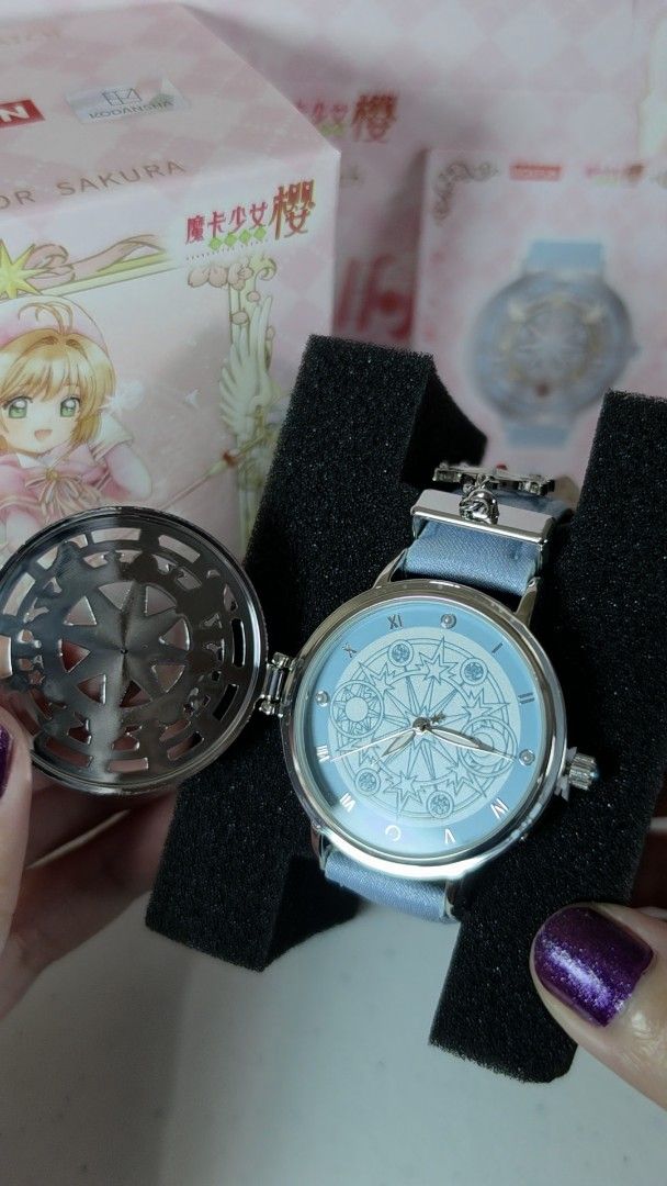 BOXFUN Cardcaptor Sakura Dream Key Watch (Category: Women's Watches) located in Pasig City. Submitted by ccsakura4 (Listing ID 1469914652, Image 3). Description: - Brand: Boxfun - Item: Cardcaptor Sakura Dream Key Watch - Condition: Unworn, in original foam packaging - Strap: Light blue leather with dream key charm - Face: Circular, flip-open cover - Packaging: Official themed pink box included - Collector Item: Comes with collector card number 0