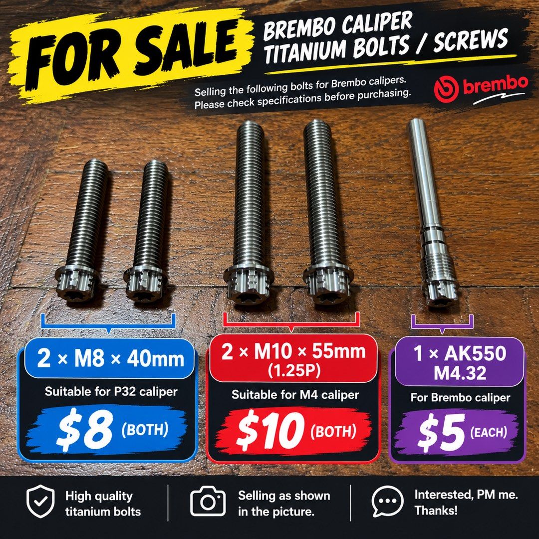 Brembo Caliper Titanium Bolts and Screws, Motorcycles, Motorcycle ...