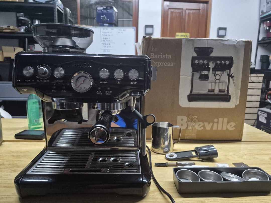 Breville Barista Express (Category: Coffee Machines & Makers) located in Pulilan. Submitted by srtidon (Listing ID 1469827661, Image 1). Description: Breville Barista Express Included Accessories: 54mm Stainless Steel Portafilter 1 cup & 2cup Dual Wall Filter Baskets 1cup & 2cup Single Wall Filter Basket Integrated Tamper Stainless Steel Milk Jug Descaler solution Cleaning disc Cleaning brush Cleaning pin Water Filter Holder Razor Item condition: