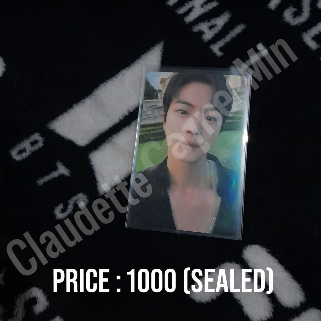 BTS Jin Photocard (Category: K-Wave Merchandise) located in Butuan. Submitted by justfabclauding (Listing ID 1469838794, Image 1). Description: - Official BTS Jin photocard - Price: ₱1,000 - Condition: Sealed in a protective plastic sleeve - Ideal for official merch collectors and ARMYs - DM to order or for more details!.