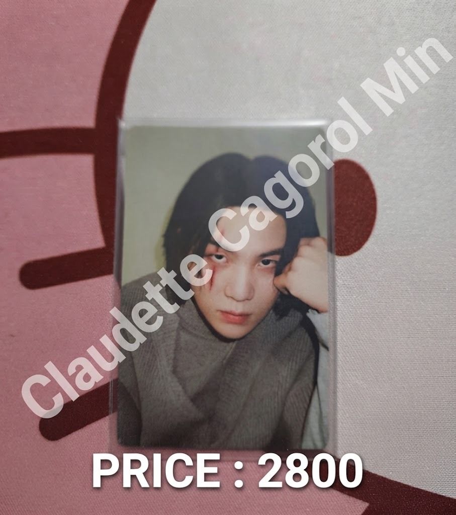 BTS Suga Agust D D-Day Photocard (Category: K-Wave Merchandise) located in Butuan. Submitted by justfabclauding (Listing ID 1469839261, Image 1). Description: - Official Suga photocard (D-Day Era) - Storage: Kept in a protective sleeve since pulling - Packaging: Ships securely in a top loader and bubble mailer - DM for any questions.