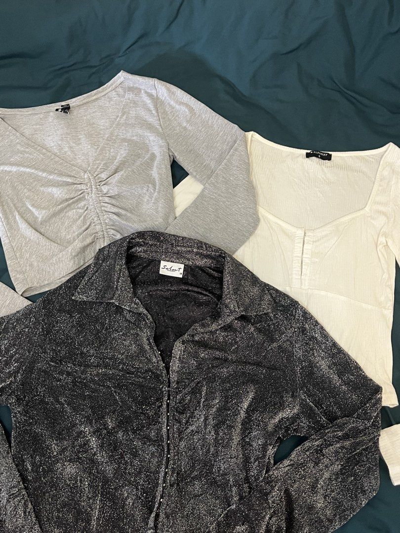 (BUNDLE) Top (Category: Longsleeves) located in Quezon City. Submitted by declutteringbyjam (Listing ID 1469791613, Image 1). Description: - preloved -small to medium -bundle for 320 -150 each -additional for sf.