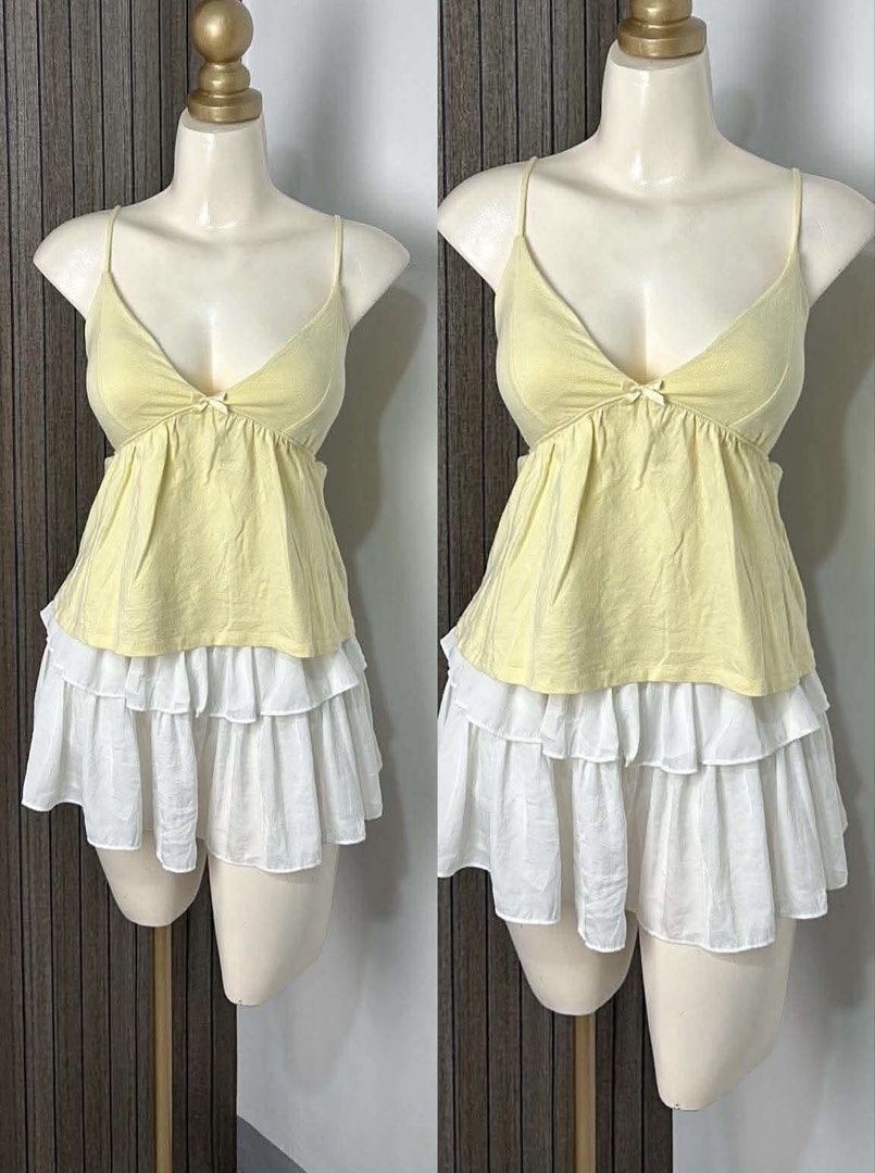 Butter Yellow Padded Cami Peplum Top (Category: Sleeveless) located in Bambang. Submitted by gigisells_ (Listing ID 1469904158, Image 2). Description: xs-m padded.