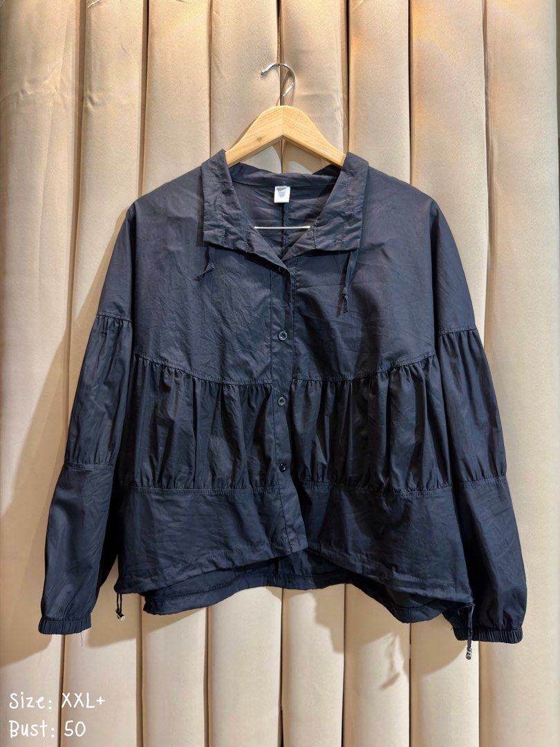 BUTTON-DOWN COLLARED JACKET (Category: Coats, Jackets and Outerwear) located in Manila. Submitted by glamstylemnl (Listing ID 1469916291, Image 1). Description: ♡ SIZE: XXL+ ♡ BUST: 50 ♡ Swipe left to see the actual color & details ♡ gathered tiered waist, voluminous long sleeves ♡ HQ • 10/10 ♡ Ready to wear 👚.