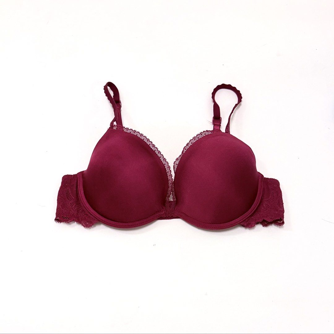 CALVIN KLEIN Classic Romantic Demi Bra [34C] (Category: Undergarments & Loungewear) located in Malabon City. Submitted by k_intimates (Listing ID 1469932951, Image 1). Description: Details: • Size 34C / wired / regular padding • Check last photo for the flaw (there’s some dirt also on the front) • Calvin Klein Classic Romantic Demi Bra in wine red color features a plunge center front, molded cups and delicate lace trim along the edges of the cups