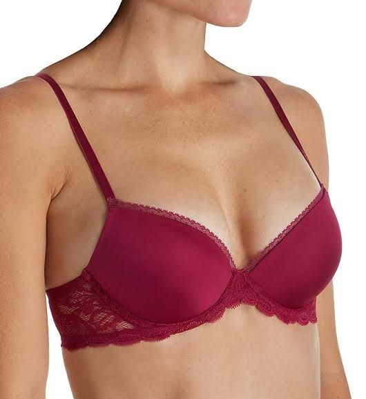 CALVIN KLEIN Classic Romantic Demi Bra [34C] (Category: Undergarments & Loungewear) located in Malabon City. Submitted by k_intimates (Listing ID 1469932951, Image 2). Description: Details: • Size 34C / wired / regular padding • Check last photo for the flaw (there’s some dirt also on the front) • Calvin Klein Classic Romantic Demi Bra in wine red color features a plunge center front, molded cups and delicate lace trim along the edges of the cups