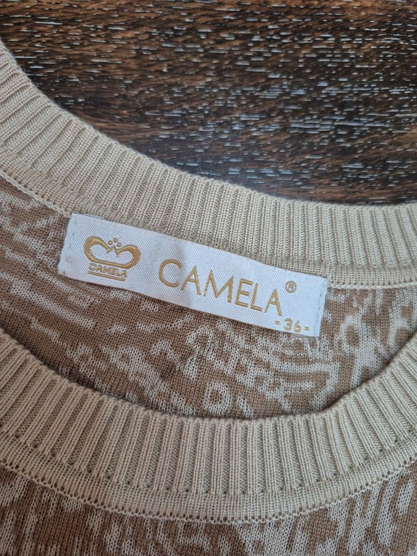 Camela Light Brown Knit Shirt (Category: Shirts) located in Santa Cruz. Submitted by deenem (Listing ID 1469772705, Image 3). Description: Like New😍👌 No flaws👌 Size 36 on Tag Can fit S-M Asian (Measurements laid flat in inches) Bust:16 Armhole:8.5 Lenght: 22.