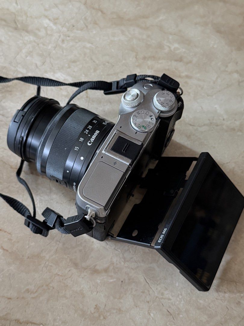 Canon EOS M6 (Category: Cameras) located in San Pablo. Submitted by mrthxx (Listing ID 1469904874, Image 3). Description: Canon EOS M6 - body cosmetics 8/10 (has scratches but unnoticeable and doesn't affect the output; also need a little cleaning) - 24.2 megapixels - flip screen - touch screen inclusions: - 2 original batteries - original charger can pass as g7x dupe! 🤩 rfs: will upgrade mop: cash-on pick up (LBC) or bank transfer (BPI) mod: LB