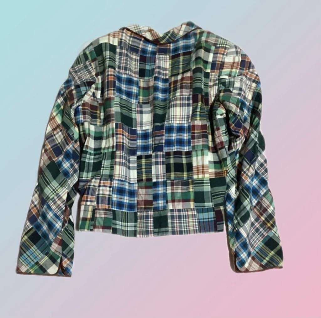 Caroline Charles Tartan Patchwork Blazer Jacket Multi-Color (Category: Coats, Jackets and Outerwear) located in Paranaque City. Submitted by calm_youngstore7 (Listing ID 1469768859, Image 2). Description: Caroline Charles waist jacket - Style: Short tailored crop blazer with button-up front and lapel collar - Design: Unique multi-color tartan patchwork using heavy plaid fabrics - Colors: A stylish mix of blue, green, white, and brown tones - Deta