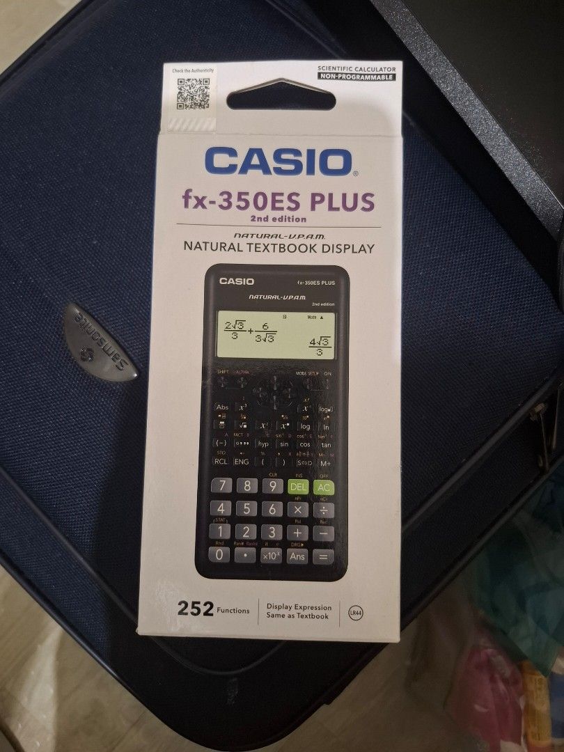 Casio fx-350ES Plus 2nd Edition Scientific Calculator (Category: Office & Business Technology) located in Daet. Submitted by shhthisisredtoo (Listing ID 1469912159, Image 2). Description: - Model: Casio fx-350ES Plus 2nd Edition (Non-programmable) - Condition: Brand new, opened with original box packaging, (Original, scan to verify authentication) - Display: Natural textbook display - Price is negotiable.