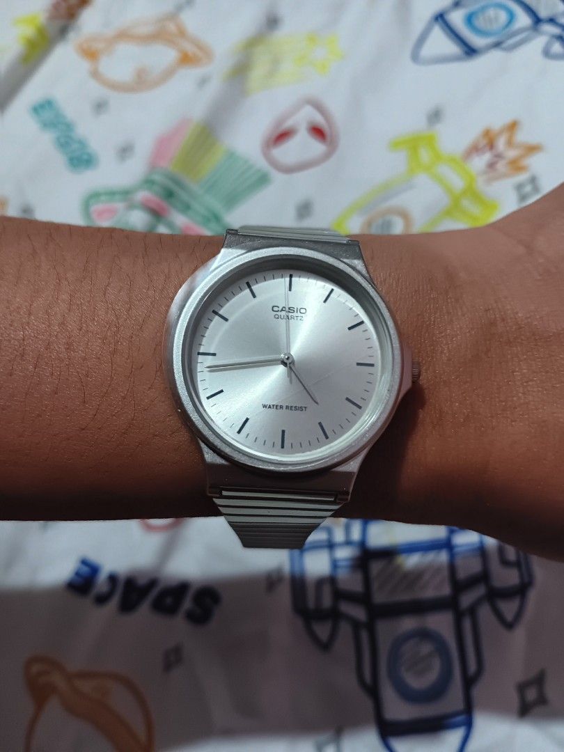 Casio MQ-24D-7EJH Silver Quartz Watch (Category: Women's Watches) located in Marikina City. Submitted by roshisneakerhouse (Listing ID 1469919709, Image 2). Description: - Brand: Casio MQ-24D-7EJH Quartz Watch 4pcs available - Dial: Silver sunburst with classic minimal design - Build: Stainless steel back with adjustable metal link band - Movement & Protection: Japan movement, water resistant - Comfort: Lightweight on the wrist - Inclusion: Origi