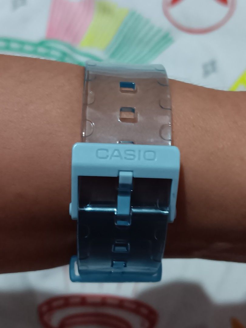 Casio Watches MQ-24S-2BJF (Category: Women's Watches) located in Marikina City. Submitted by roshisneakerhouse (Listing ID 1469920135, Image 3). Description: - Authentic Casio quartz watch from the popular Collection line - Stylish transparent blue resin band and matching bezel - Clean silver dial featuring clear Arabic numerals and water resistance detail - Standard buckle closure with debossed Casio branding - Comes complete with original packa