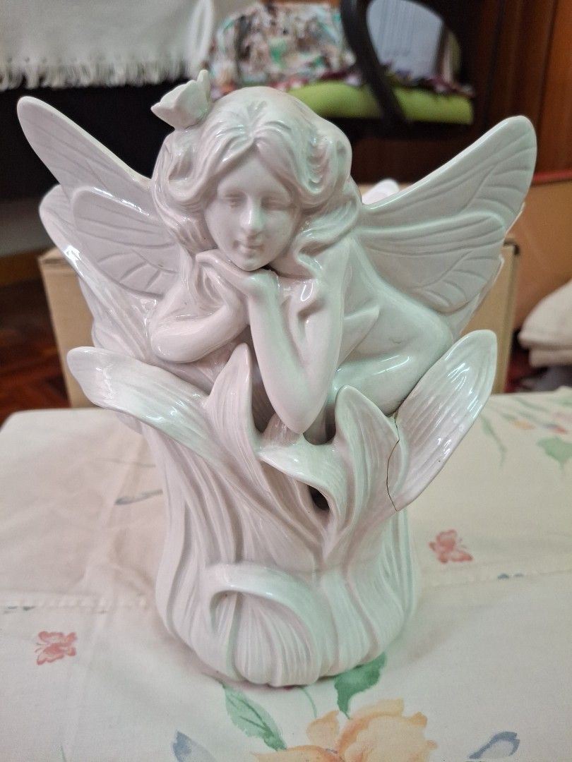 Ceramic Fairy Planter Vase with Winged Maiden Figure, Furniture & Home ...