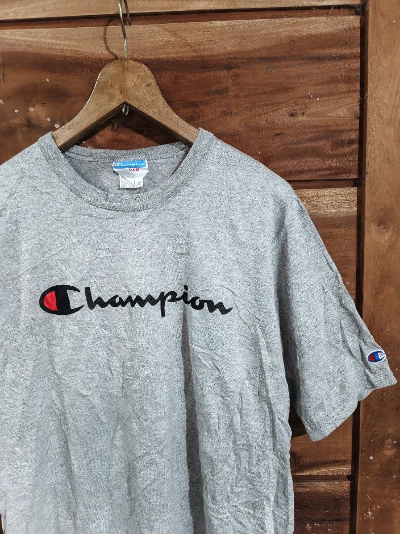 CHAMPION SCRIPT TEE (Category: Tshirts & Polo Shirts ) located in Tagum. Submitted by danelle_closet1106 (Listing ID 1469789424, Image 2). Description: GOOD AS NEW CONDITION SOLID TELA DI MADALING MAG BACON BAGONG BAGO SIZE:LARGE BESTFIT 10/10 CONDITION 10/10 COLOR RATE 10/10 PRINT.