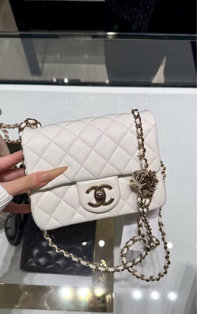 Chanel 26S white pearl crush mini square, Luxury, Bags & Wallets on ...