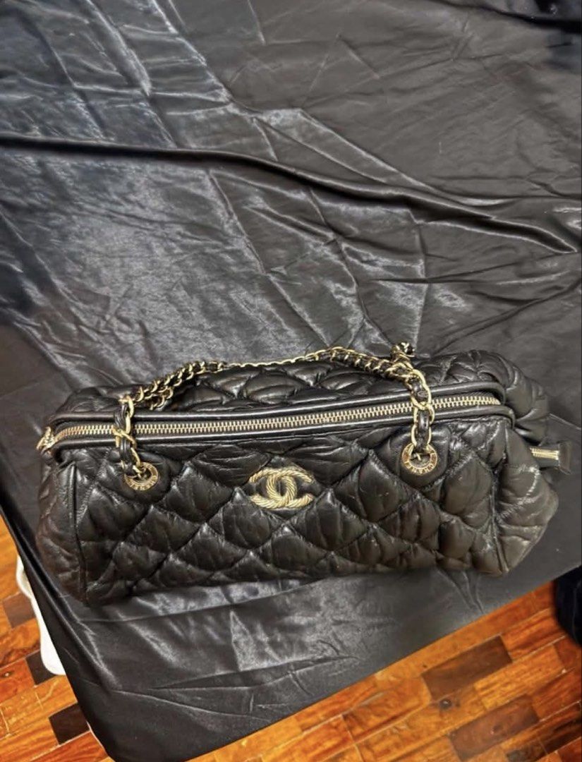 Chanel Quilted Black Leather Chain Shoulder Bag (Category: Luxury Bags & Wallets) located in Manila. Submitted by aerbj (Listing ID 1469849457, Image 1). Description: - Authentic Chanel black quilted leather shoulder bag - Elegant gold-tone hardware and chain straps - Secure top zip closure with structured flat base and metal feet - Black Chanel logo fabric interior lining with a convenient zipper pocket - Crafted in France with classic quilted p