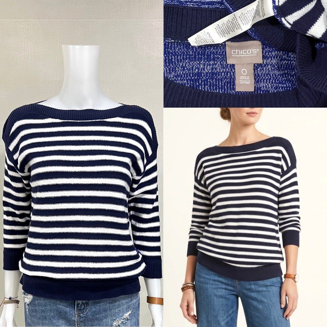 Chico’s Striped Blouse (Category: Blouses) located in Cebu City. Submitted by kei.flmn (Listing ID 1469771225, Image 1). Description: 📌PLEASE READ BEFORE MAKING AN OFFER Excellent Condition (No issues) Size:Fits till Large (L) - [x] Flat Lay Measurements (in inches): - [x] Bust: 40-42” - [x] Length Reference: Mannequin Height : 5’4” (First-come, first-served basis) Due to an increased number of joy reservers and fake buyers, offers will only be 