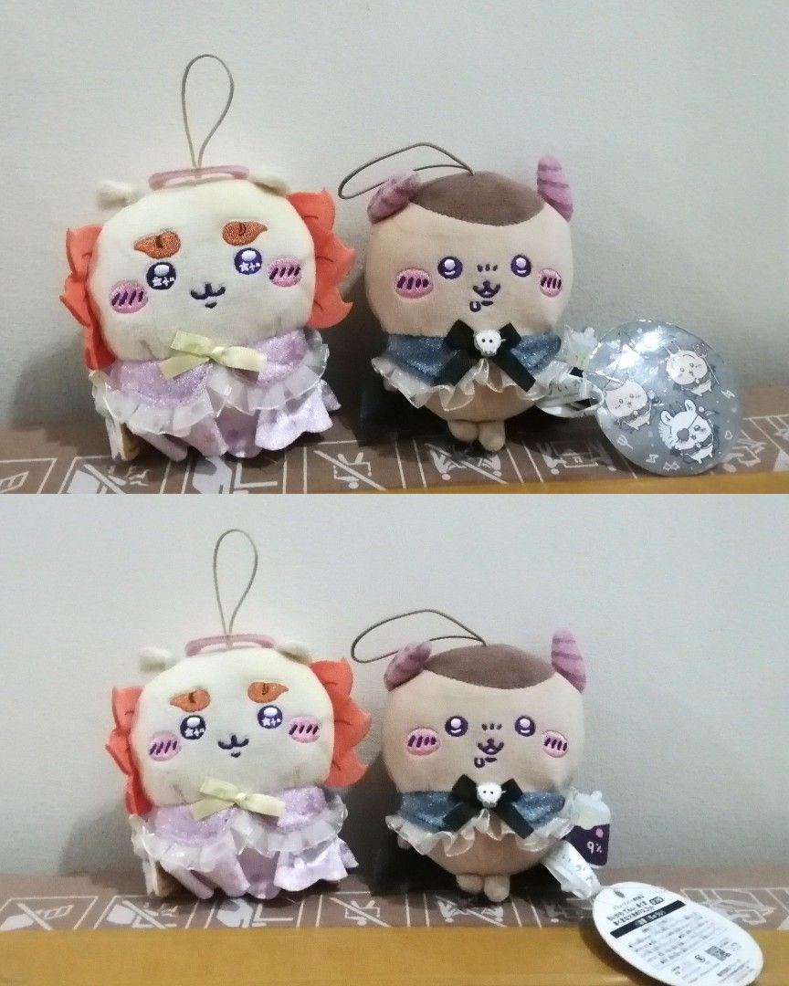Chiikawa Vampire Demon Mascot Plushie Keychain (Category: Plushies & Soft Toys) located in Manila. Submitted by cyv072 (Listing ID 1469936511, Image 1). Description: -Chiikawa and Kurimanju vampire demon mascots. Both wear little capes, ruffles, and tiny collars. -Shisa has no tags attached, but for Kurimanju the tags are still attached . -as for kurimanju's display tie loop, it's slightly flawed -im selling it for bundle for 500! but for each it
