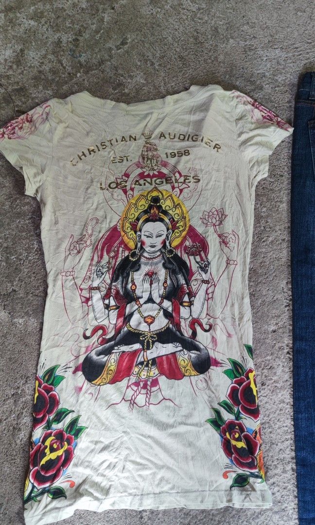 Christian Audigier (Category: Shirts) located in General Santos City (Dadiangas). Submitted by thrifthing1 (Listing ID 1469779223, Image 1). Description: Christian Audigier excellent condition Dimes 14inches in the waist 18 bottom hem 28 length.