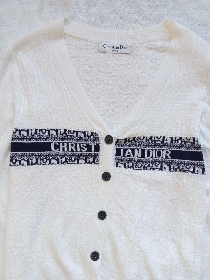 Christian Dior white monogram knitted cardigan (Category: Luxury Apparel) located in Bagabag. Submitted by thrift_stories96 (Listing ID 1469898853, Image 2). Description: Christian Dior white monogram knitted cardigan Medium Length - 22.5 Width - 18 Condition - excellent No flaw.
